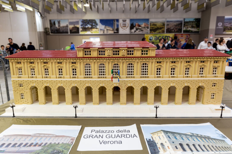 VERONA, ITALY - october 15, 2017: Palazzo della Gran Guardia in Piazza Bra in Verona built with LEGO bricks trade fair Sant'ambrogio di valpolicella, verona, italy 2017