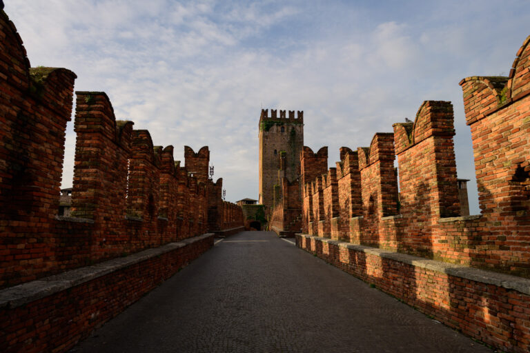 Ponte di Castelvecchio Bridge at the Old Scaliger Castle in Verona, Italy in the Morning