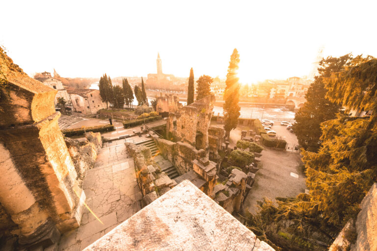 View of the roman theater, verona, italy, europe, cityscape, flare, down town